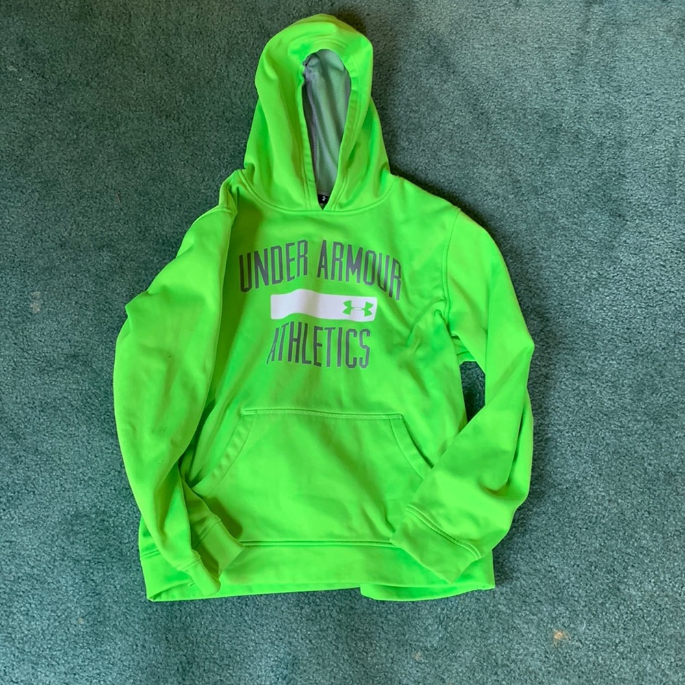 Youth large, bright greed hoodie from Under Armor